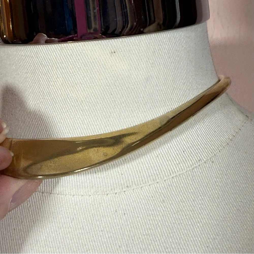 VIntage 1960 '70 MCM Modernist deco gold Brass Minimalist Choker Collar Necklace - Picture 11 of 17